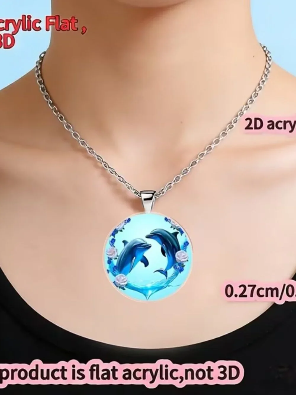 Round Acrylic DOLPHIN Pendant Necklace